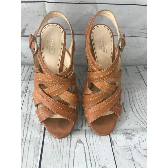 Coach Brynne Light Tan Camel Leather Strappy - Picture 2 of 9